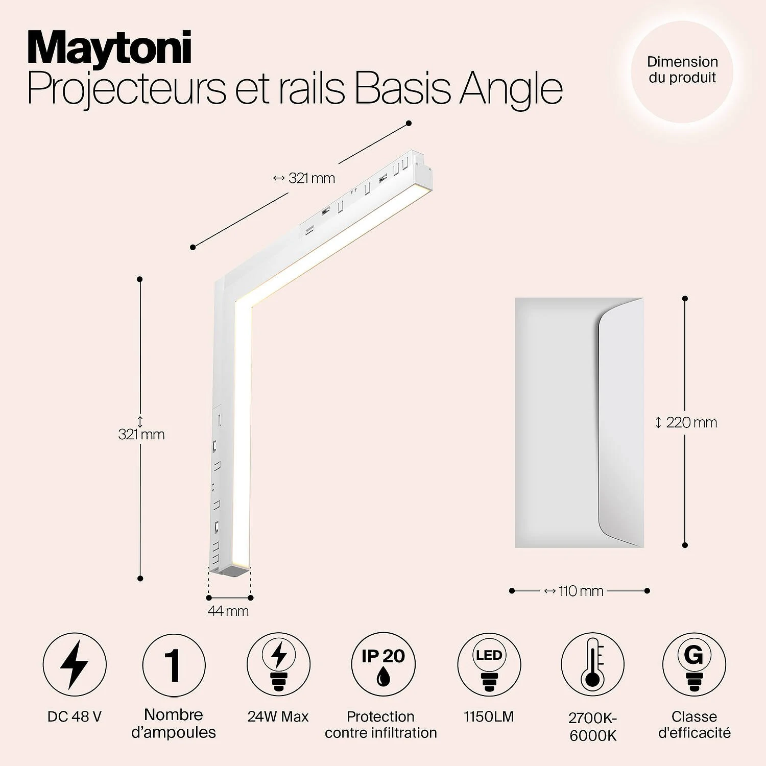 Трековый светильник Магнитная трековая система 23мм EXILITY Basis Angle, LED 24W, Белый (Maytoni Technical, TR102-24W-DS-W) - Amppa.ru