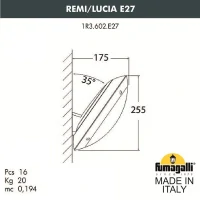 Уличное бра Fumagalli Remi/Lucia 1R3.602.000.AYE27OR1 чёрный/оранж., опал